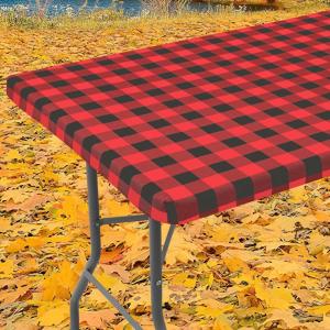 imageSmiry Rectangle Picnic Table Cloth Elastic Waterproof Fitted Vinyl Tablecloths Flannel Backed Buffalo Plaid Table Covers for Dining Camping Outdoor Black and White 30quot x 72quotRed and Black