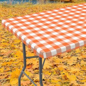 imageSmiry Rectangle Picnic Table Cloth Elastic Waterproof Fitted Vinyl Tablecloths Flannel Backed Buffalo Plaid Table Covers for Dining Camping Outdoor Black and White 30quot x 72quotOrange and White