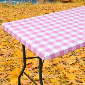 imageSmiry Rectangle Picnic Table Cloth Elastic Waterproof Fitted Vinyl Tablecloths Flannel Backed Buffalo Plaid Table Covers for Dining Camping Outdoor Black and White 30quot x 72quotPink and White
