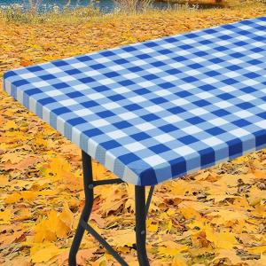 imageSmiry Rectangle Picnic Table Cloth Elastic Waterproof Fitted Vinyl Tablecloths Flannel Backed Buffalo Plaid Table Covers for Dining Camping Outdoor Black and White 30quot x 72quotBlue and White