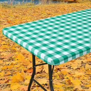 imageSmiry Rectangle Picnic Table Cloth Elastic Waterproof Fitted Vinyl Tablecloths Flannel Backed Buffalo Plaid Table Covers for Dining Camping Outdoor Black and White 30quot x 72quotGreen and White