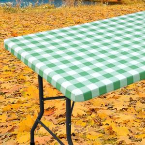 imageSmiry Rectangle Picnic Table Cloth Elastic Waterproof Fitted Vinyl Tablecloths Flannel Backed Buffalo Plaid Table Covers for Dining Camping Outdoor Black and White 30quot x 72quotSage Green and White