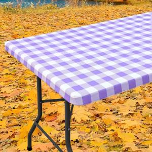 imageSmiry Rectangle Picnic Table Cloth Elastic Waterproof Fitted Vinyl Tablecloths Flannel Backed Buffalo Plaid Table Covers for Dining Camping Outdoor Black and White 30quot x 72quotPurple and White