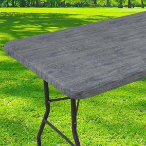 imageSmiry Rectangle Picnic Table Cloth Waterproof Elastic Fitted Outdoor Tablecloths for 6 Foot Tables Wipeable Flannel Backed Vinyl Table Cover for Camping Dining and Indoor 30quotx72quot GreyDark Grey