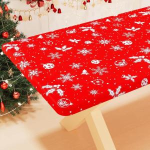 imageSmiry Rectangle Picnic Table Cloth Waterproof Elastic Fitted Outdoor Tablecloths for 6 Foot Tables Wipeable Flannel Backed Vinyl Table Cover for Camping Dining and Indoor 30quotx72quot GreyWhite  Red