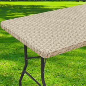 imageSmiry Rectangle Picnic Table Cloth Waterproof Elastic Fitted Outdoor Tablecloths for 6 Foot Tables Wipeable Flannel Backed Vinyl Table Cover for Camping Dining and Indoor 30quotx72quot GreySand