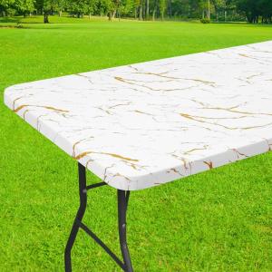 imageSmiry Rectangle Picnic Table Cloth Waterproof Elastic Fitted Outdoor Tablecloths for 6 Foot Tables Wipeable Flannel Backed Vinyl Table Cover for Camping Dining and Indoor 30quotx72quot GreyWhite
