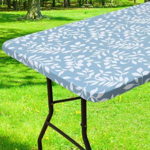 imageSmiry Rectangle Picnic Table Cloth Waterproof Elastic Fitted Outdoor Tablecloths for 6 Foot Tables Wipeable Flannel Backed Vinyl Table Cover for Camping Dining and Indoor 30quotx72quot GreyBaby Blue