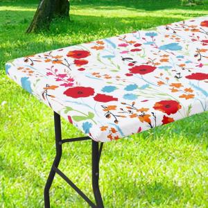 imageSmiry Rectangle Picnic Table Cloth Waterproof Elastic Fitted Outdoor Tablecloths for 6 Foot Tables Wipeable Flannel Backed Vinyl Table Cover for Camping Dining and Indoor 30quotx72quot GreyOff White