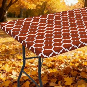 imageSmiry Rectangle Picnic Table Cover Waterproof Elastic Fitted Camping Tablecloths for 6 Foot Tables Wipeable Flannel Backed Vinyl Tablecloth Protector for Indoor Outdoor Teal 30x72 InchesRust