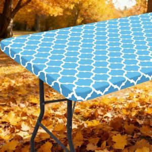 imageSmiry Rectangle Picnic Table Cover Waterproof Elastic Fitted Camping Tablecloths for 6 Foot Tables Wipeable Flannel Backed Vinyl Tablecloth Protector for Indoor Outdoor Teal 30x72 InchesLight Blue