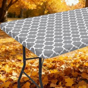 imageSmiry Rectangle Picnic Table Cover Waterproof Elastic Fitted Camping Tablecloths for 6 Foot Tables Wipeable Flannel Backed Vinyl Tablecloth Protector for Indoor Outdoor Teal 30x72 InchesGrey