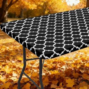imageSmiry Rectangle Picnic Table Cover Waterproof Elastic Fitted Camping Tablecloths for 6 Foot Tables Wipeable Flannel Backed Vinyl Tablecloth Protector for Indoor Outdoor Teal 30x72 InchesBlack