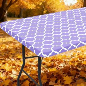 imageSmiry Rectangle Picnic Table Cover Waterproof Elastic Fitted Camping Tablecloths for 6 Foot Tables Wipeable Flannel Backed Vinyl Tablecloth Protector for Indoor Outdoor Teal 30x72 InchesLavender