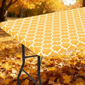 imageSmiry Rectangle Picnic Table Cover Waterproof Elastic Fitted Camping Tablecloths for 6 Foot Tables Wipeable Flannel Backed Vinyl Tablecloth Protector for Indoor Outdoor Teal 30x72 InchesMustard Yellow