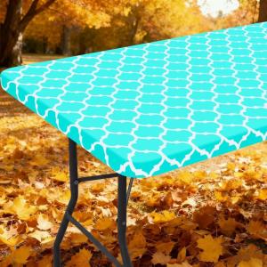 imageSmiry Rectangle Picnic Table Cover Waterproof Elastic Fitted Camping Tablecloths for 6 Foot Tables Wipeable Flannel Backed Vinyl Tablecloth Protector for Indoor Outdoor Teal 30x72 InchesTeal