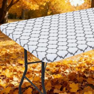 imageSmiry Rectangle Picnic Table Cover Waterproof Elastic Fitted Camping Tablecloths for 6 Foot Tables Wipeable Flannel Backed Vinyl Tablecloth Protector for Indoor Outdoor Teal 30x72 InchesWhite