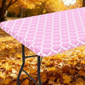 imageSmiry Rectangle Picnic Table Cover Waterproof Elastic Fitted Camping Tablecloths for 6 Foot Tables Wipeable Flannel Backed Vinyl Tablecloth Protector for Indoor Outdoor Teal 30x72 InchesPink