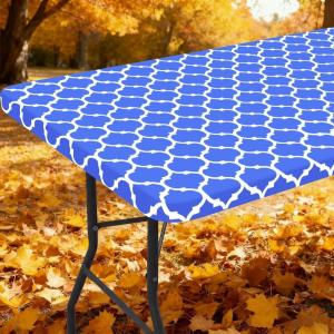 imageSmiry Rectangle Picnic Table Cover Waterproof Elastic Fitted Camping Tablecloths for 6 Foot Tables Wipeable Flannel Backed Vinyl Tablecloth Protector for Indoor Outdoor Teal 30x72 InchesBlue