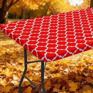 imageSmiry Rectangle Picnic Table Cover Waterproof Elastic Fitted Camping Tablecloths for 6 Foot Tables Wipeable Flannel Backed Vinyl Tablecloth Protector for Indoor Outdoor Teal 30x72 InchesRed