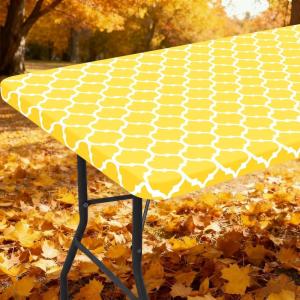 imageSmiry Rectangle Picnic Table Cover Waterproof Elastic Fitted Camping Tablecloths for 6 Foot Tables Wipeable Flannel Backed Vinyl Tablecloth Protector for Indoor Outdoor Teal 30x72 InchesYellow
