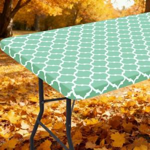 imageSmiry Rectangle Picnic Table Cover Waterproof Elastic Fitted Camping Tablecloths for 6 Foot Tables Wipeable Flannel Backed Vinyl Tablecloth Protector for Indoor Outdoor Teal 30x72 InchesSage Green