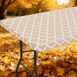 imageSmiry Rectangle Picnic Table Cover Waterproof Elastic Fitted Camping Tablecloths for 6 Foot Tables Wipeable Flannel Backed Vinyl Tablecloth Protector for Indoor Outdoor Teal 30x72 InchesKhaki