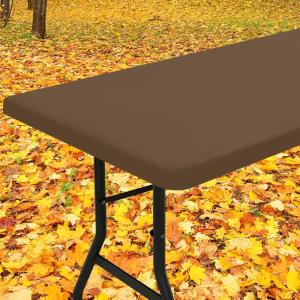 imageSmiry Rectangle Tablecloth Elastic Fitted Flannel Backed Vinyl Tablecloths for 6ft Folding Tables Waterproof Wipeable Table Covers for Indoor Outdoor Picnic and Camping Black 30quotx72quotBrown