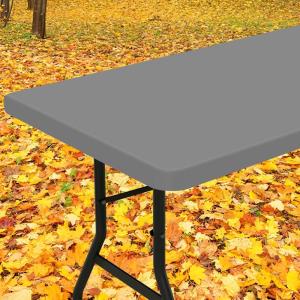 imageSmiry Rectangle Tablecloth Elastic Fitted Flannel Backed Vinyl Tablecloths for 6ft Folding Tables Waterproof Wipeable Table Covers for Indoor Outdoor Picnic and Camping Black 30quotx72quotGrey