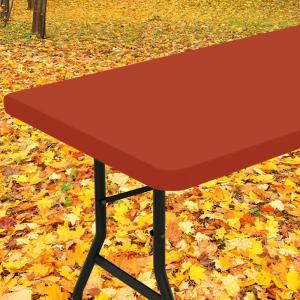 imageSmiry Rectangle Tablecloth Elastic Fitted Flannel Backed Vinyl Tablecloths for 6ft Folding Tables Waterproof Wipeable Table Covers for Indoor Outdoor Picnic and Camping Black 30quotx72quotRust