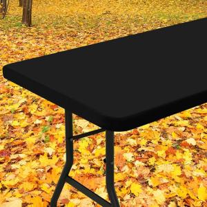 imageSmiry Rectangle Tablecloth Elastic Fitted Flannel Backed Vinyl Tablecloths for 6ft Folding Tables Waterproof Wipeable Table Covers for Indoor Outdoor Picnic and Camping Black 30quotx72quotBlack