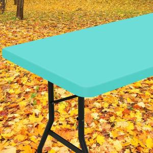 imageSmiry Rectangle Tablecloth Elastic Fitted Flannel Backed Vinyl Tablecloths for 6ft Folding Tables Waterproof Wipeable Table Covers for Indoor Outdoor Picnic and Camping Black 30quotx72quotTeal