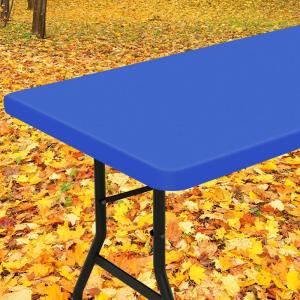 imageSmiry Rectangle Tablecloth Elastic Fitted Flannel Backed Vinyl Tablecloths for 6ft Folding Tables Waterproof Wipeable Table Covers for Indoor Outdoor Picnic and Camping Black 30quotx72quotBlue