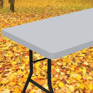 imageSmiry Rectangle Tablecloth Elastic Fitted Flannel Backed Vinyl Tablecloths for 6ft Folding Tables Waterproof Wipeable Table Covers for Indoor Outdoor Picnic and Camping Black 30quotx72quotLight Grey
