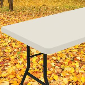 imageSmiry Rectangle Tablecloth Elastic Fitted Flannel Backed Vinyl Tablecloths for 6ft Folding Tables Waterproof Wipeable Table Covers for Indoor Outdoor Picnic and Camping Black 30quotx72quotBeige