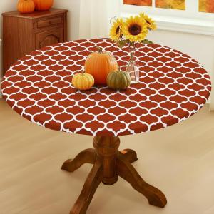 imageSmiry Round Picnic Tablecloth Waterproof Elastic Fitted Table Covers for 36quot  44quot Tables Wipeable Flannel Backed Vinyl Tablecloths for Camping Indoor Outdoor Grey ampamp WhiteRust  White