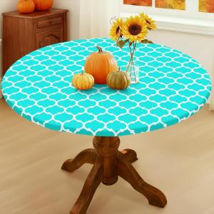 imageSmiry Round Picnic Tablecloth Waterproof Elastic Fitted Table Covers for 36quot  44quot Tables Wipeable Flannel Backed Vinyl Tablecloths for Camping Indoor Outdoor Grey ampamp WhiteTeal  White