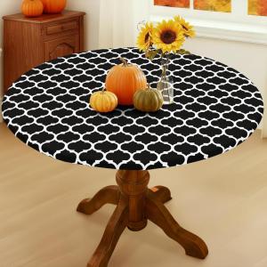 imageSmiry Round Picnic Tablecloth Waterproof Elastic Fitted Table Covers for 36quot  44quot Tables Wipeable Flannel Backed Vinyl Tablecloths for Camping Indoor Outdoor Grey ampamp WhiteBlack  White