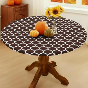 imageSmiry Round Picnic Tablecloth Waterproof Elastic Fitted Table Covers for 36quot  44quot Tables Wipeable Flannel Backed Vinyl Tablecloths for Camping Indoor Outdoor Grey ampamp WhiteCoffee  White