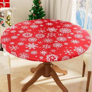 imageSmiry Round Picnic Tablecloth Waterproof Elastic Fitted Table Covers for 36quot  44quot Tables Wipeable Flannel Backed Vinyl Tablecloths for Camping Indoor Outdoor Grey ampamp WhiteChristmas Red  White