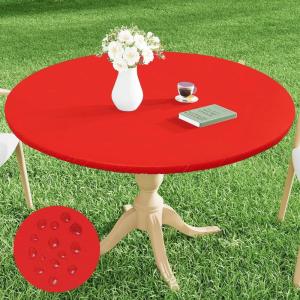 imageSmiry Round Picnic Tablecloth Waterproof Elastic Fitted Table Covers for 36quot  44quot Tables Wipeable Flannel Backed Vinyl Tablecloths for Camping Indoor Outdoor Grey ampamp WhiteRed