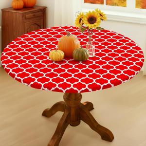 imageSmiry Round Picnic Tablecloth Waterproof Elastic Fitted Table Covers for 36quot  44quot Tables Wipeable Flannel Backed Vinyl Tablecloths for Camping Indoor Outdoor Grey ampamp WhiteRed  White