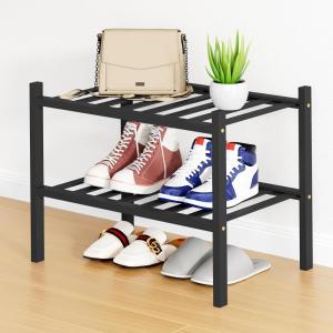 imageSmiry Shoe Rack 4 Tier Bamboo Shoe Organizer Stackable Free Standing Wooden Shoe Storage Shelf for Closet Entryway Front Door Entrance NaturalBlack