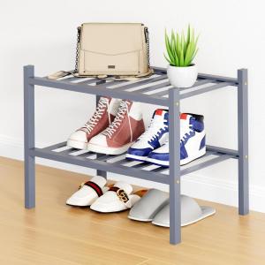 imageSmiry Shoe Rack 4 Tier Bamboo Shoe Organizer Stackable Free Standing Wooden Shoe Storage Shelf for Closet Entryway Front Door Entrance NaturalGrey