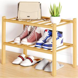 imageSmiry Shoe Rack 4 Tier Bamboo Shoe Organizer Stackable Free Standing Wooden Shoe Storage Shelf for Closet Entryway Front Door Entrance NaturalNatural