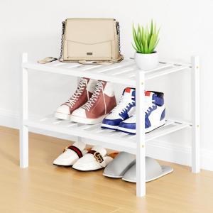imageSmiry Shoe Rack 4 Tier Bamboo Shoe Organizer Stackable Free Standing Wooden Shoe Storage Shelf for Closet Entryway Front Door Entrance NaturalWhite