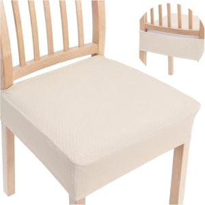 imageSmiry Stretch Jacquard Seat Covers for Dining Room Chairs Set of 6 Removable Washable Chair Seat Protector Slipcovers No Rear Covers BrownBeige