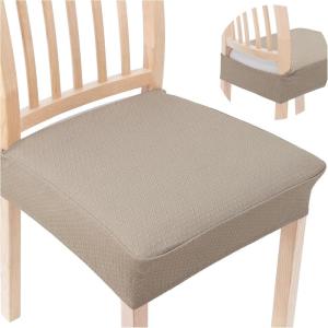 imageSmiry Stretch Jacquard Seat Covers for Dining Room Chairs Set of 6 Removable Washable Chair Seat Protector Slipcovers No Rear Covers BrownTaupe