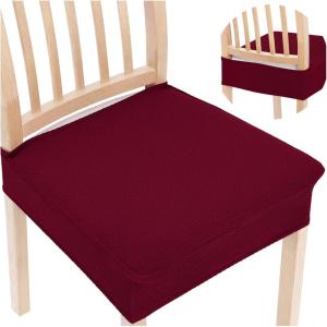 imageSmiry Stretch Jacquard Seat Covers for Dining Room Chairs Set of 6 Removable Washable Chair Seat Protector Slipcovers No Rear Covers BrownWine Red