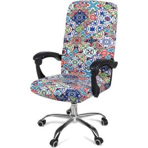 imageSmiry Stretch Printed Office Computer Chair Covers Universal Desk Rotating Chair Slipcovers Removable Washable Soft Fit AntiDust Spandex Protector Cover with Zipper NavyColorful